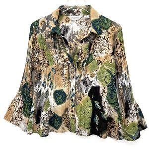 Y2K Allison Taylor Fairy Blouse Size L Floral Mixed Print Whimsigoth Goblin Boho